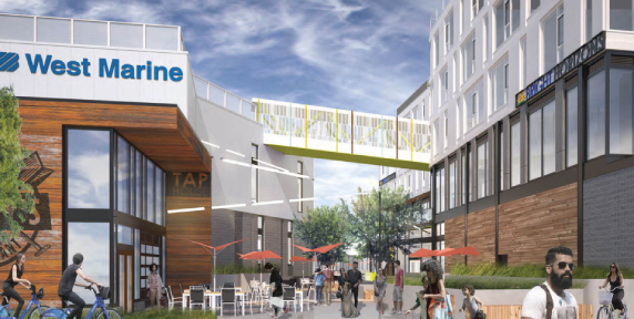 ballard blocks cta 572x288 Rendering of Marine West storefront and skywalk at Ballard Blocks